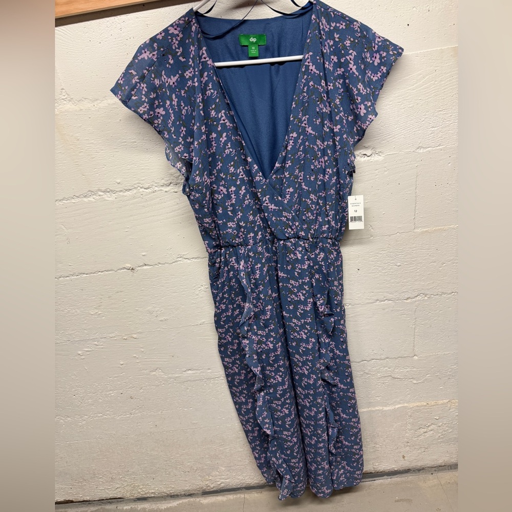 NWT blue and pink floral DIP ruffle midi dress size 12